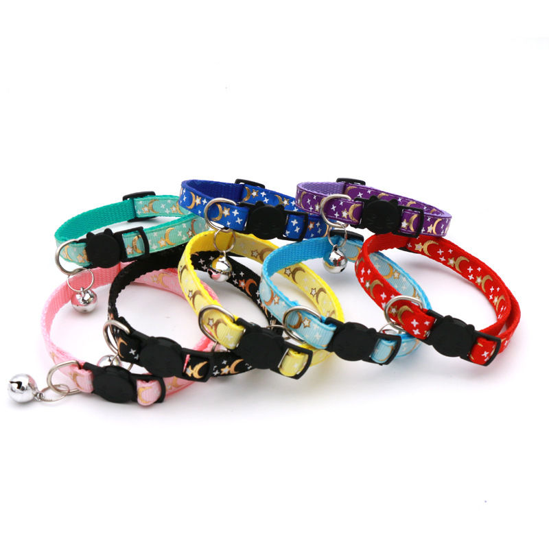 Thumbnail: Cat Collar With Bell Cartoon Star Moon Dog Puppy Cat Kitten Collar Adjustable Sa