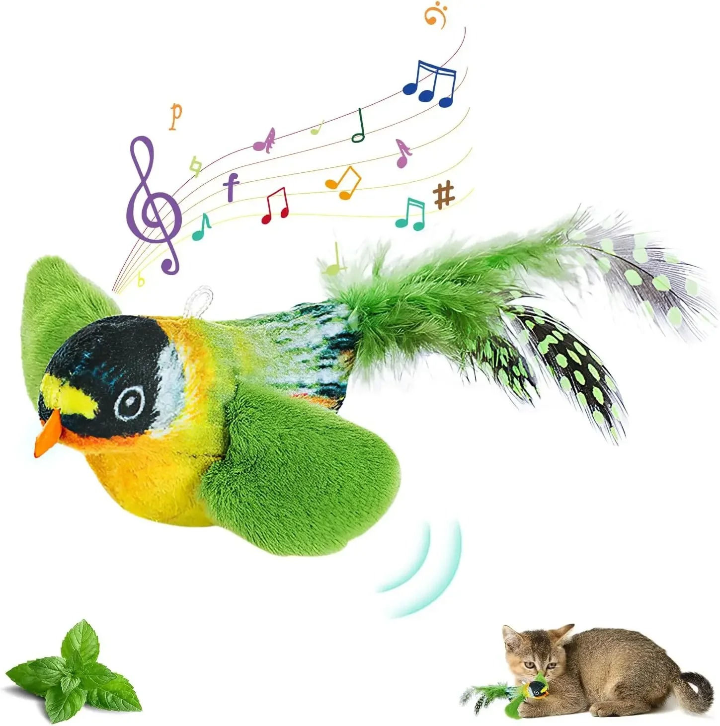 The pet cat toy emulates the sound bird to amuse the cat elastic rope to relieve