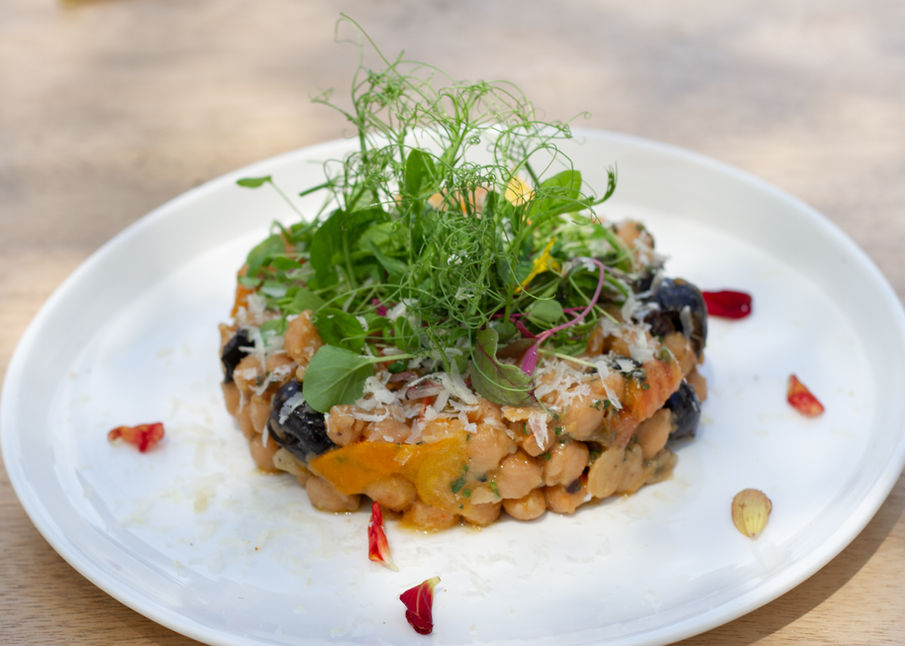 Wood Fire Roasted Chichi Beans With Heirloom Tomatoes & Oil Cured Olives