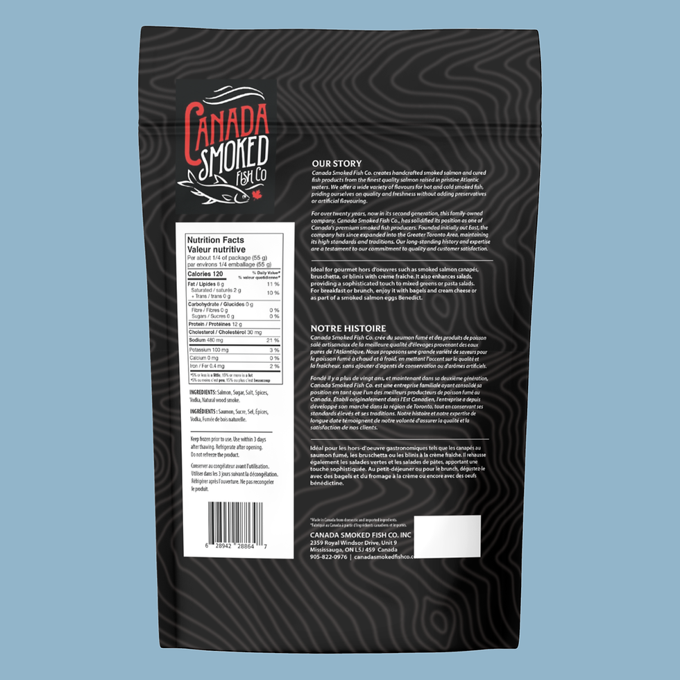 Back of Vodka Smoked Salmon packaging