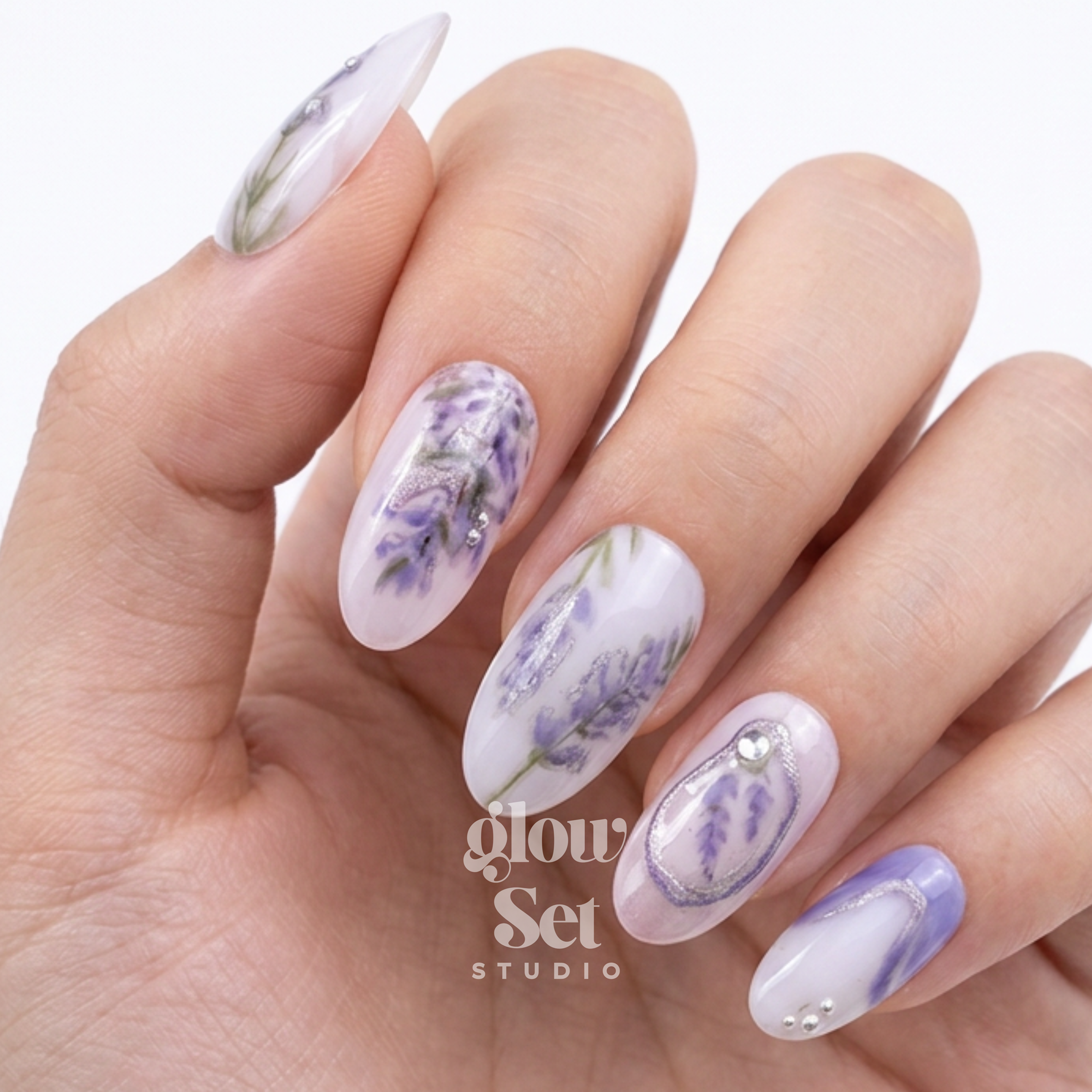 Handmade Press On Nails Set — Lavender + 1 Complete Application Kit