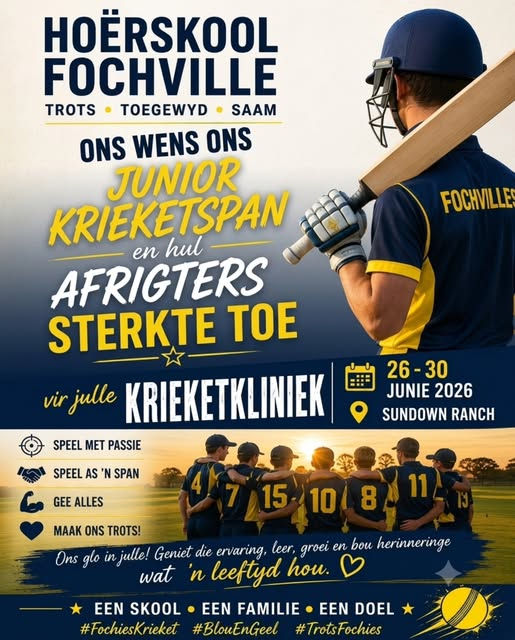Hoërskool Fochville se Junior Krieketspan Vertrek na Sundown Ranch vir Intensiewe Ontwikkelingskliniek