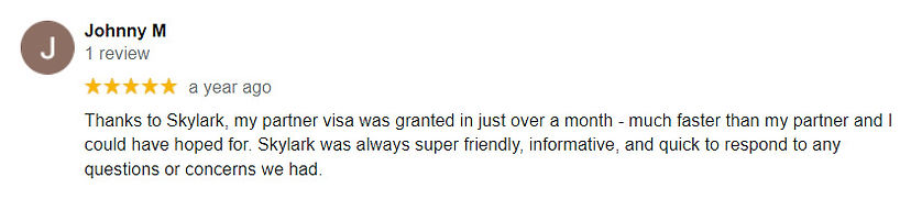 Johnny's Testimonial - Partner Visa - Skylark Migration