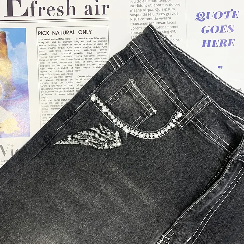 Thumbnail: Sexy Straight Pants Plus Size Comfortable Jeans Vintage  Black Denim P