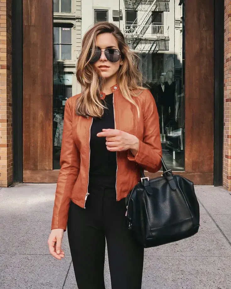 Thumbnail: Slim Fit Faux Leather Jacket Classic Moto Biker PU Autumn
