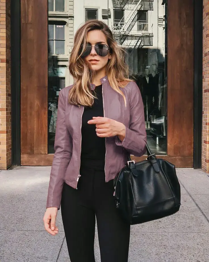 Thumbnail: Slim Fit Faux Leather Jacket Classic Moto Biker PU Autumn