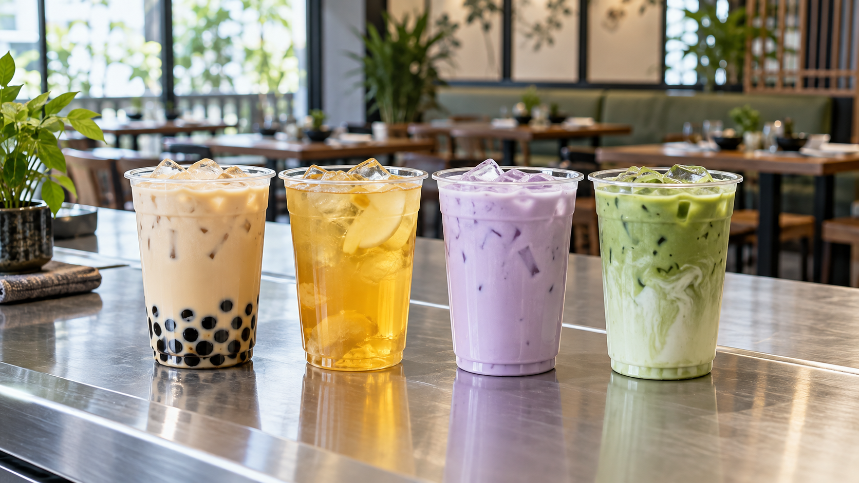 Four contrasting drinks for a focused restaurant bubble tea menu