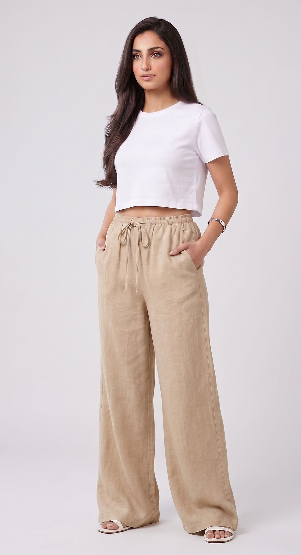 Miniature : Pantalon Effet Lin Beige