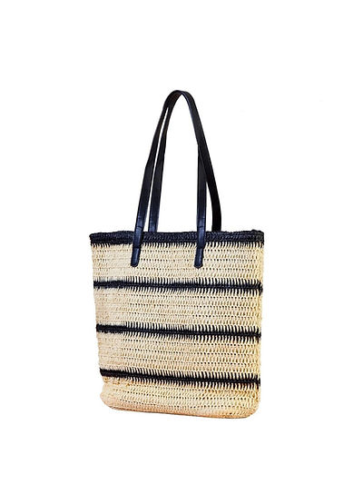 Sac Couffin Shopper Rayé En Noir
