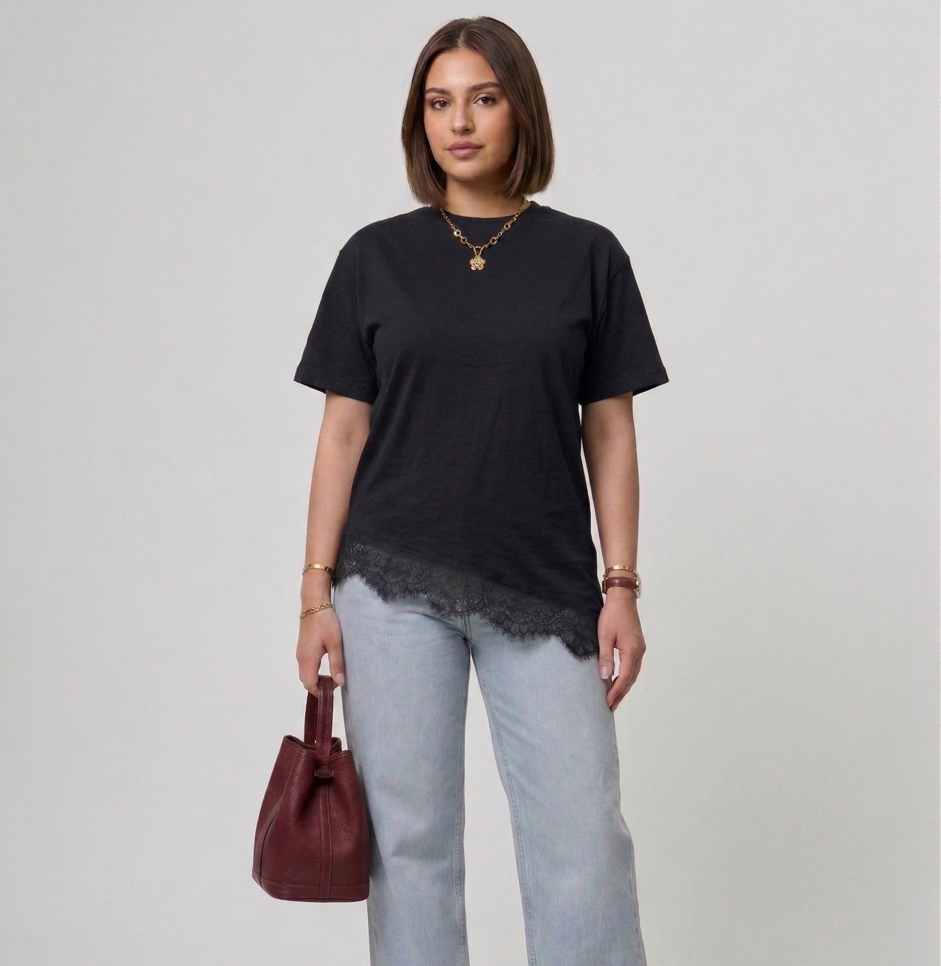 T-shirt Bas Dentelle Noir