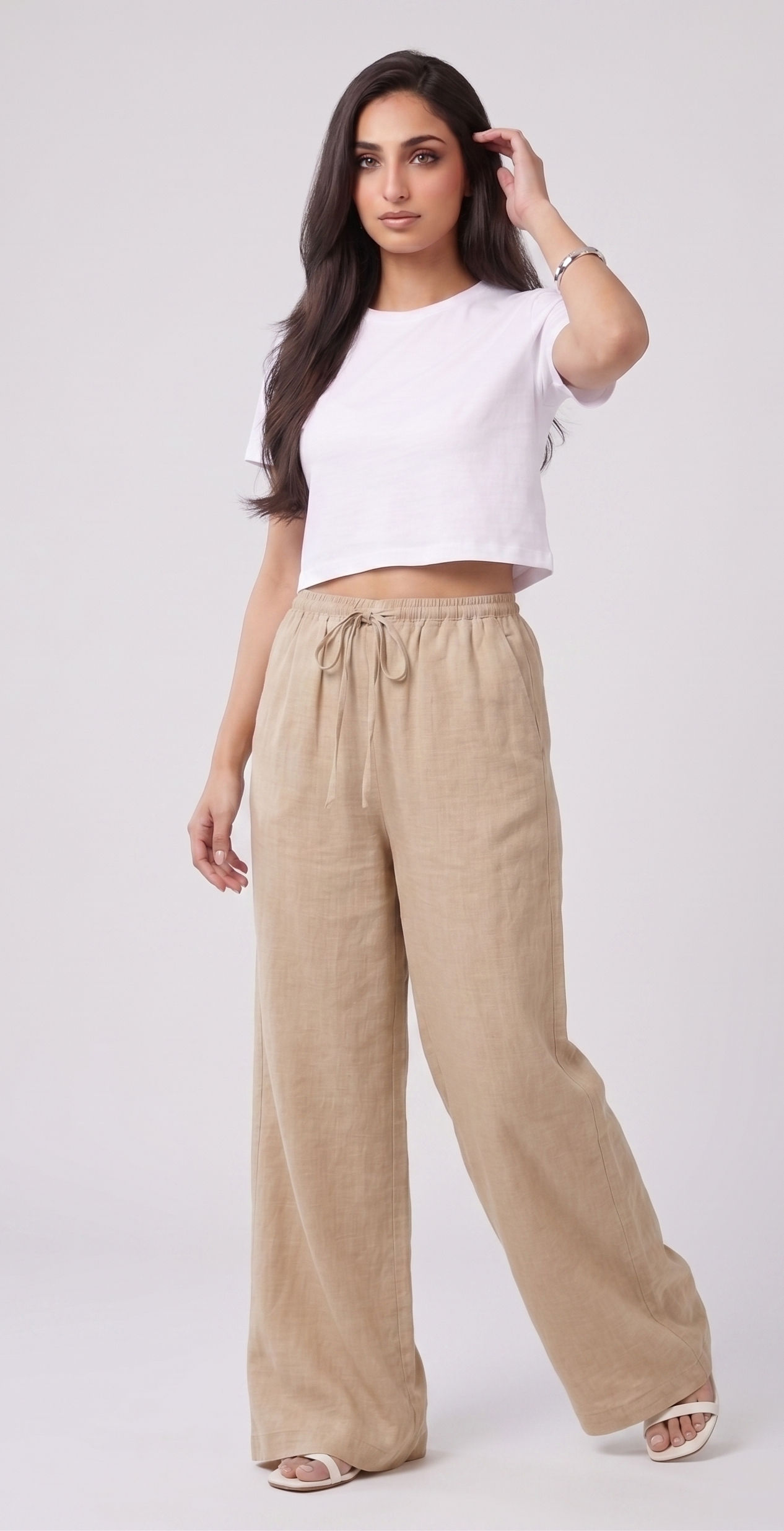 Pantalon Effet Lin Beige