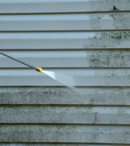 Exterior building cleaning to remove dirt, debris and weathering for a refreshed façade.