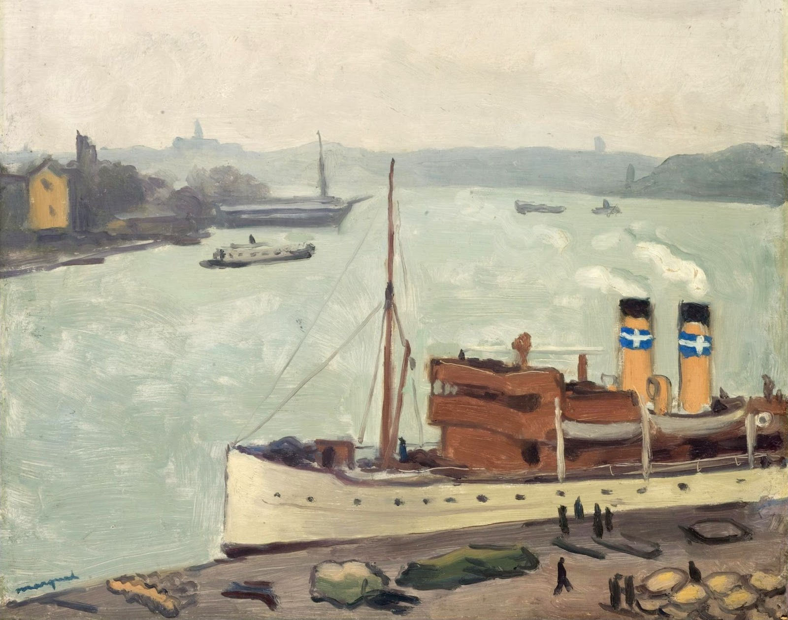 LODĚ NA NÁBŘEŽÍ VE STOCKHOLMU od ALBERT MARQUET