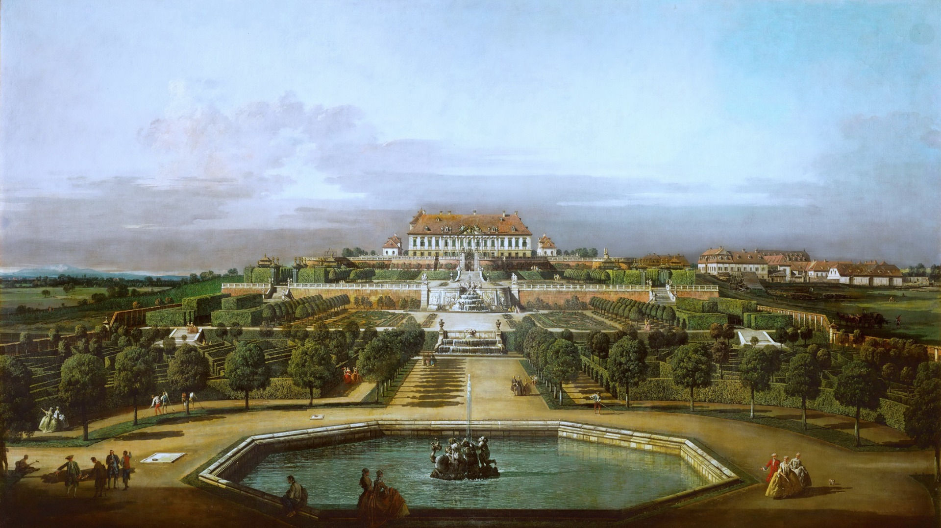 PALÁC POTĚŠENÍ SCHLOSSHOF VE VÍDNI Z POHLEDU Z PARKU od BERNARDO BELLOTTO