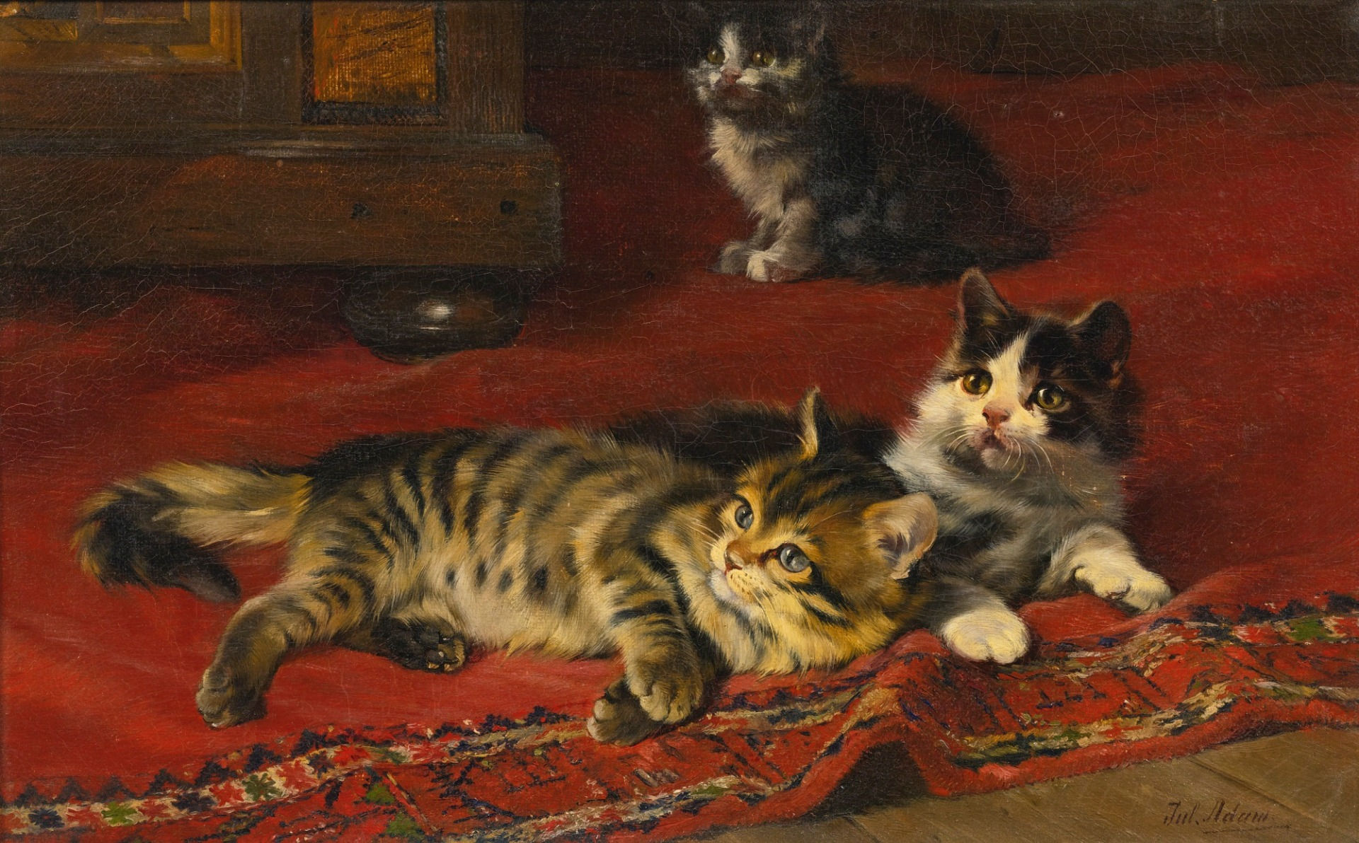 KITTENS IN THE DINING ROOM by JULIUS ADAM
