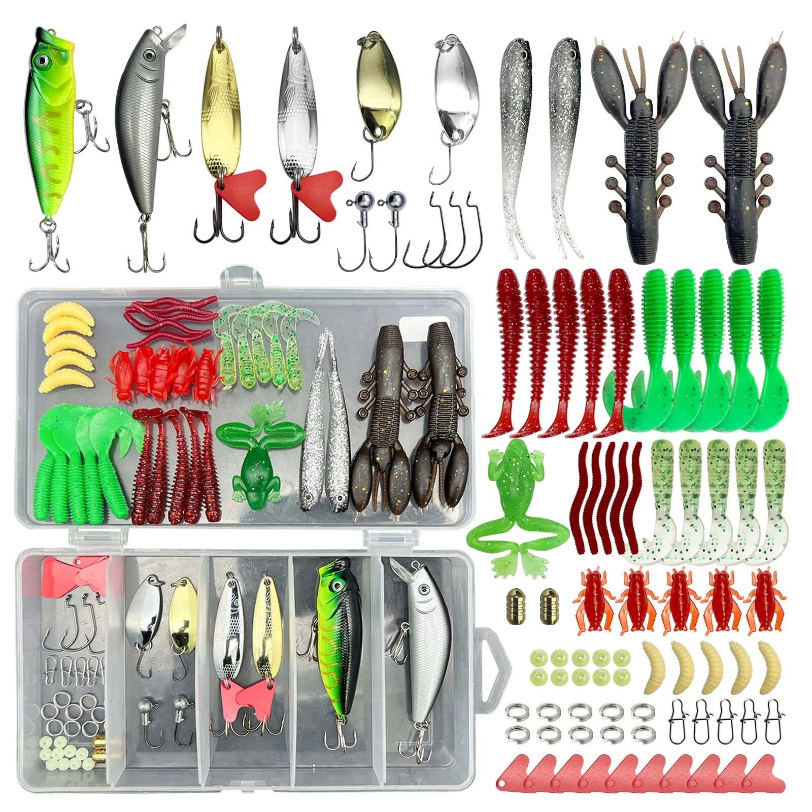 Kit de iscas artificiais com 84/107 peças