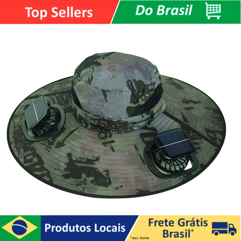Chapéu Outdoor Impermeavel com Ventilador Solar e Proteção UV – Praia, Trilha e