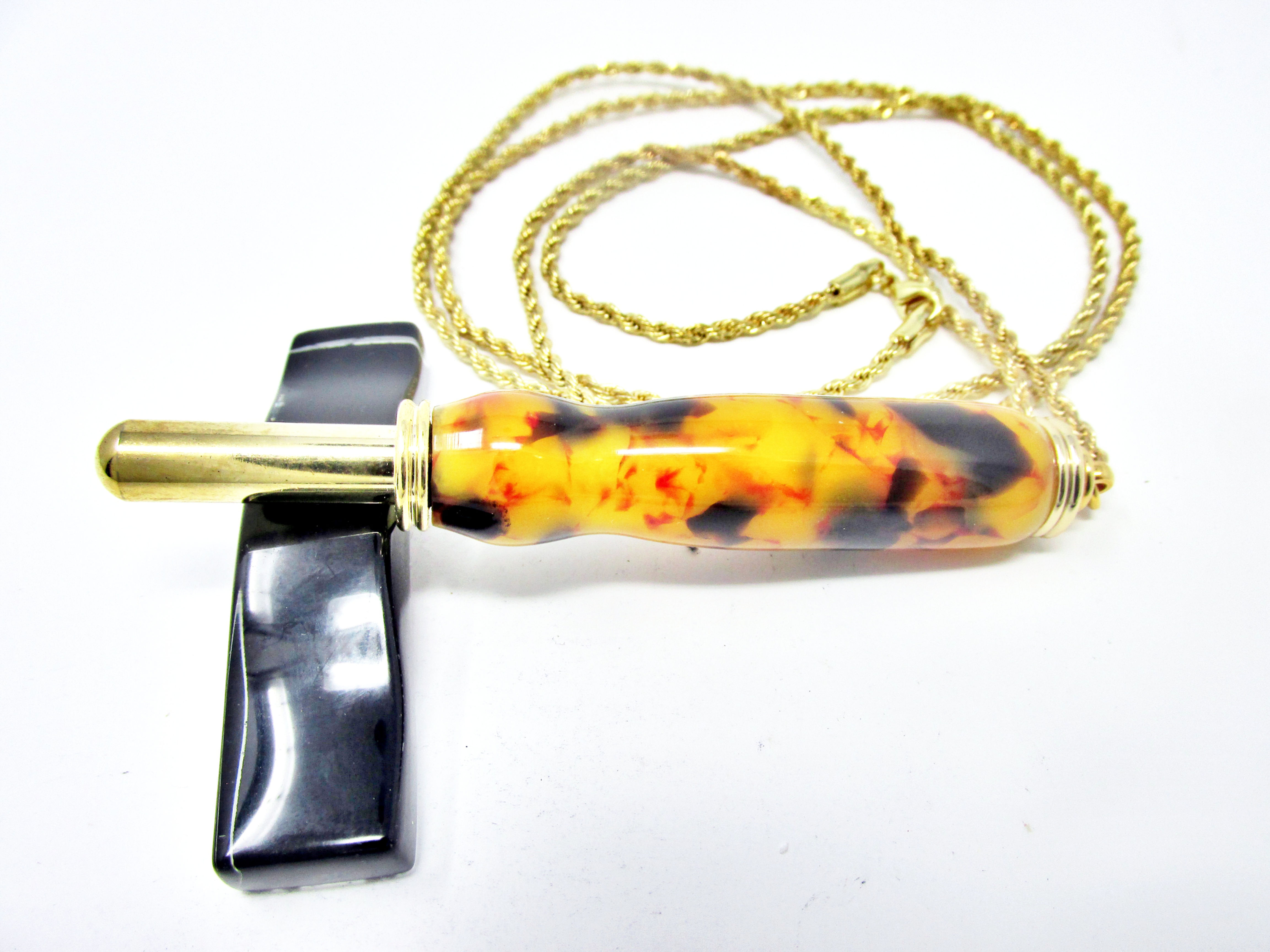 Handmade Tortoise Shell Seam Ripper Necklace with 24kt Gold Plating