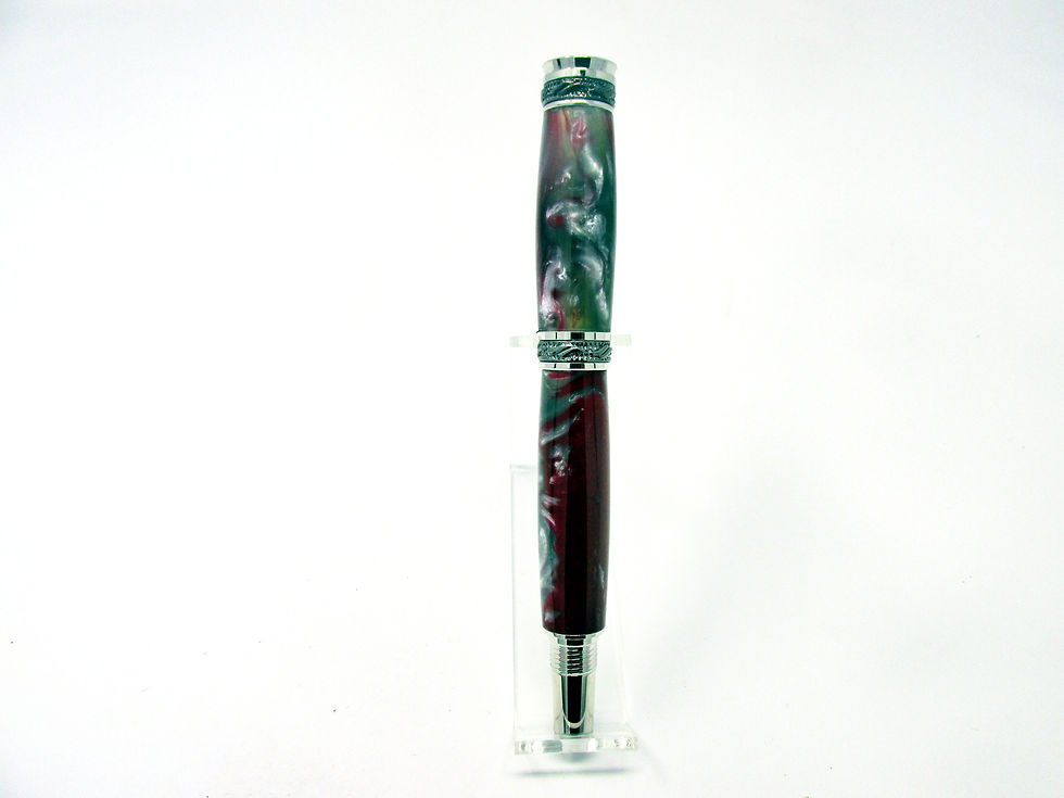 Thumbnail: Handmade Majestic Jr Rollerball Pen Crimson/Silver with Rhodium & Black Titanium
