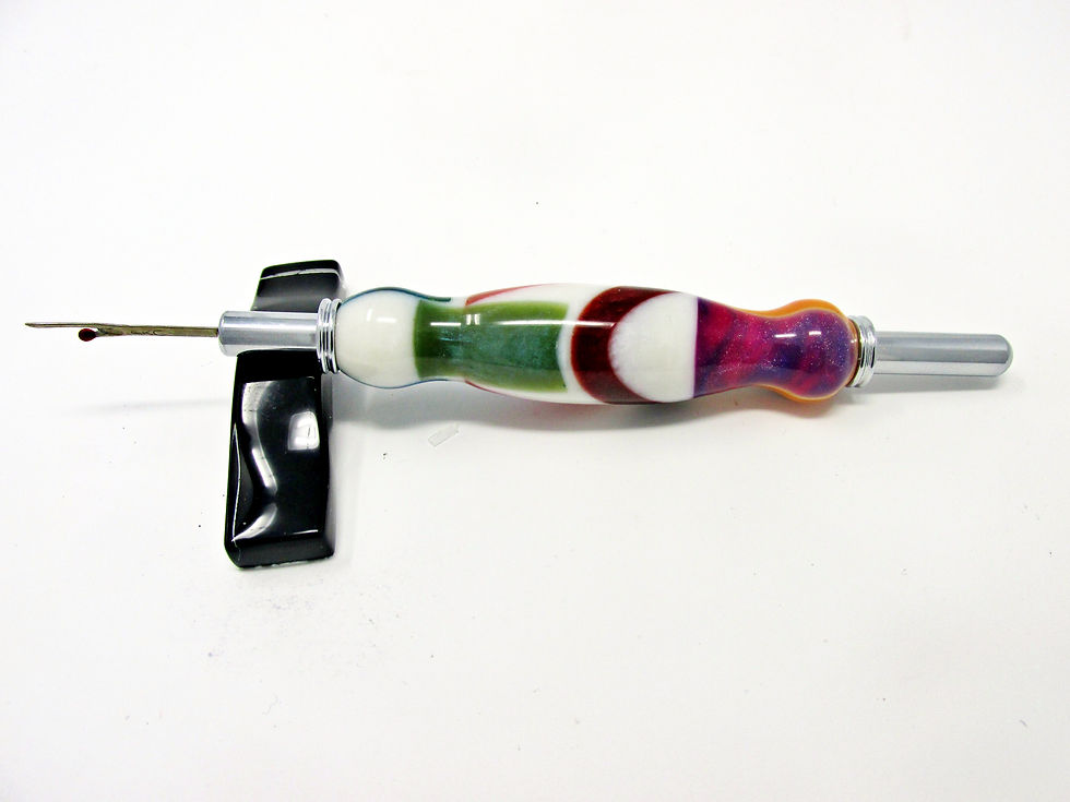 Thumbnail: Handmade White Stained Glass Seam Ripper/Stiletto with Chrome Platin