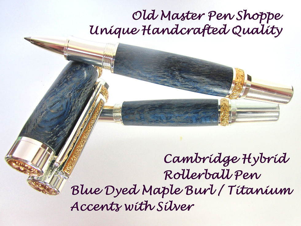 Thumbnail: Handmade Cambridge Hybrid Blue Dyed Maple Burl with Titanium Gold & Silver Plating