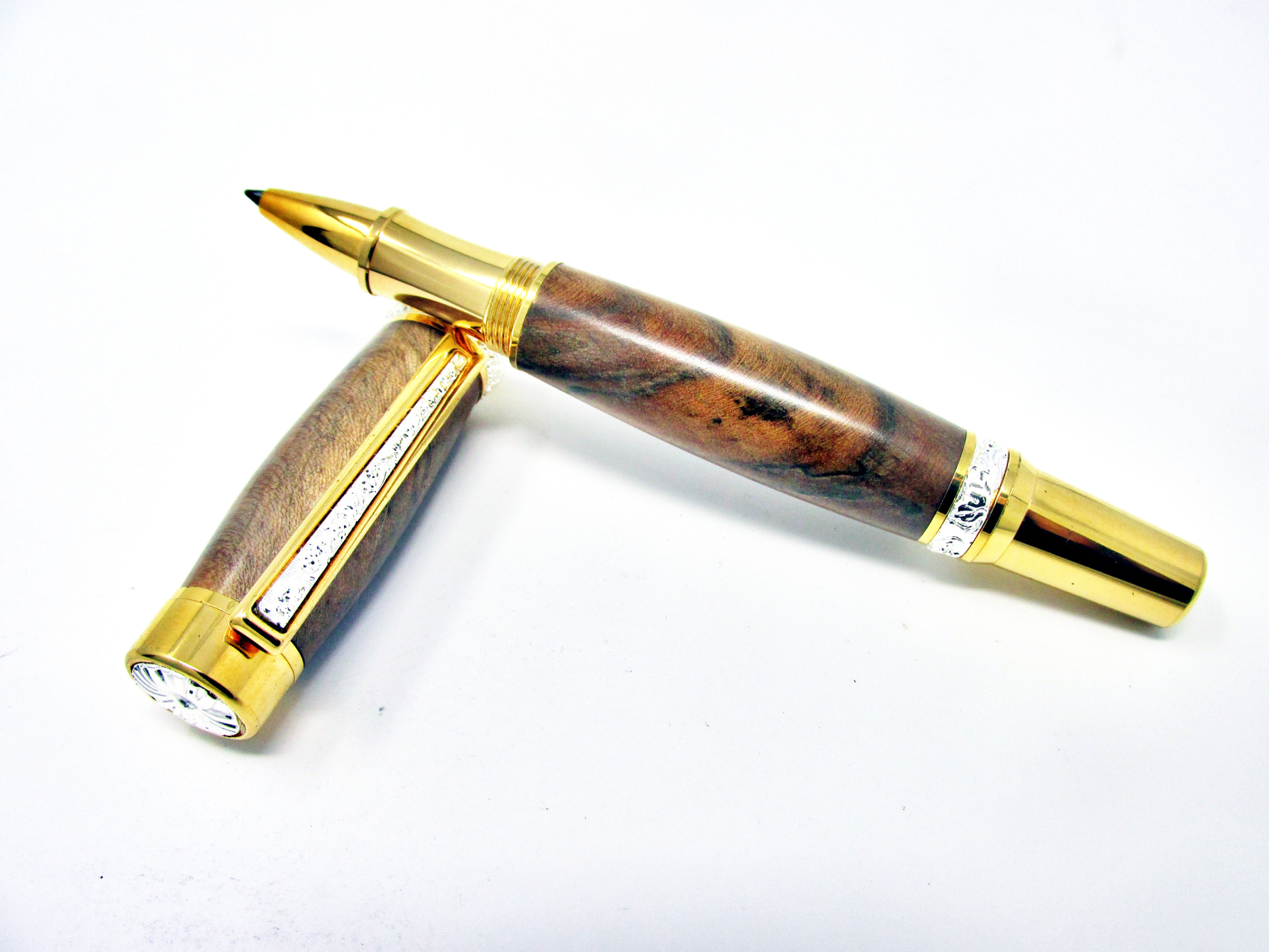 Handmade Cambridge Hybrid Rollerball Pen Ambrosia Maple with Titanium Gold/Silve