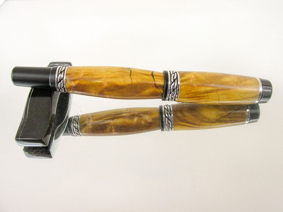 Thumbnail: Handmade Olympian Elite Rollerball Pen Yellow Dyed Buckeye Burl with Rhodium Plating