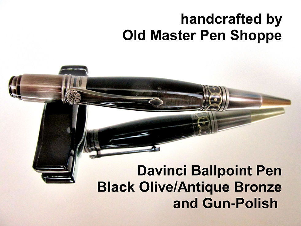 Thumbnail: Handmade Davinci Black Olive Ballpoint Pen with Antique Bronze and Gun-Polish