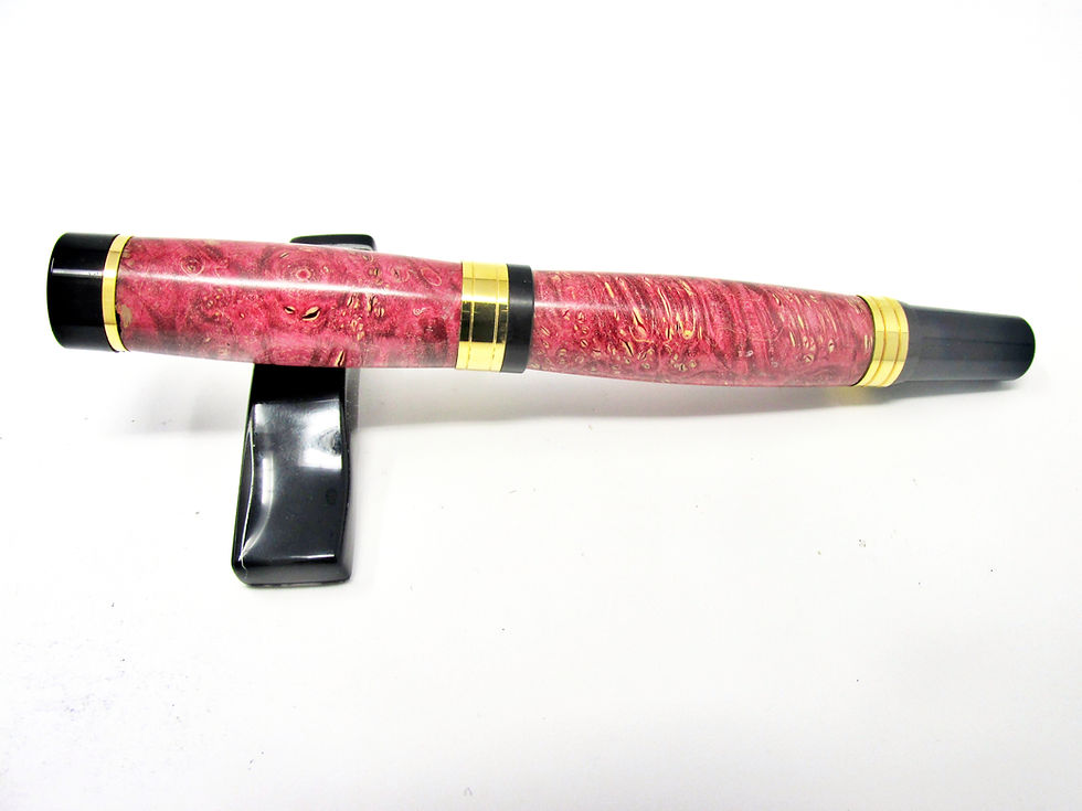 Thumbnail: Handmade El Grande Red Dyed Box Elder Fountain Pen with 24kt Gold Plating