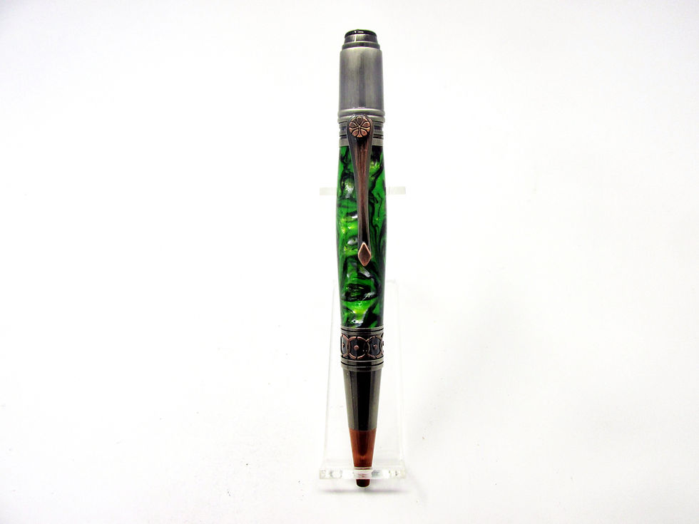 Thumbnail: Handmade Davinci Emerald Green Ballpoint Pen with Antique Rose Copper/Gun Polish