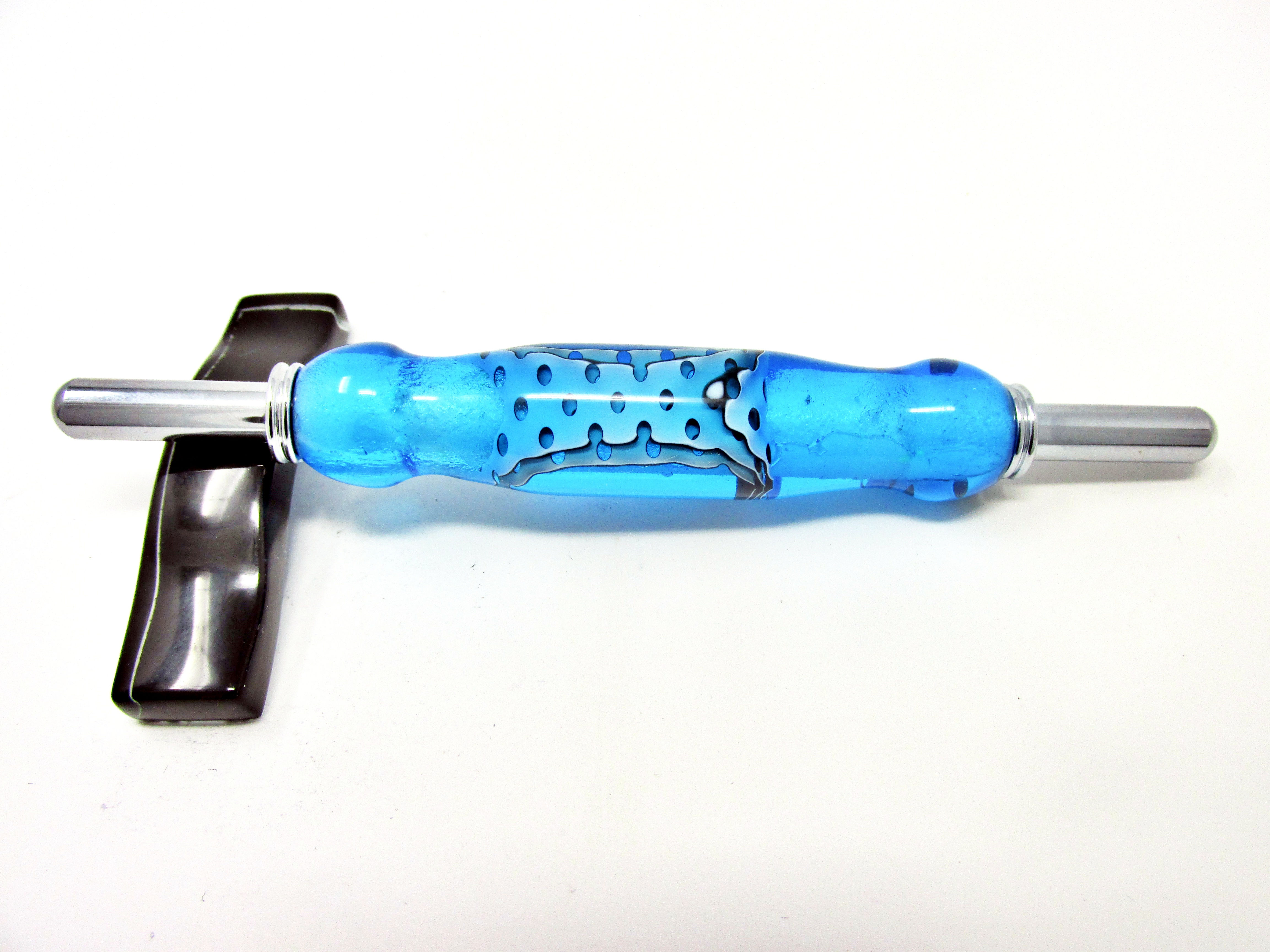 Handmade Blue Topaz Water Mesh Double Seam Ripper/Stiletto with Chrome Platin