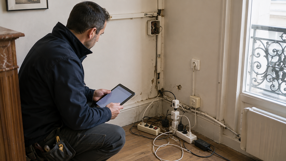Câbles apparents et raccordements électriques improvisés
