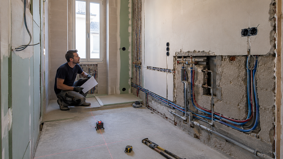Travaux de plomberie et d’électricité dans une salle de bain