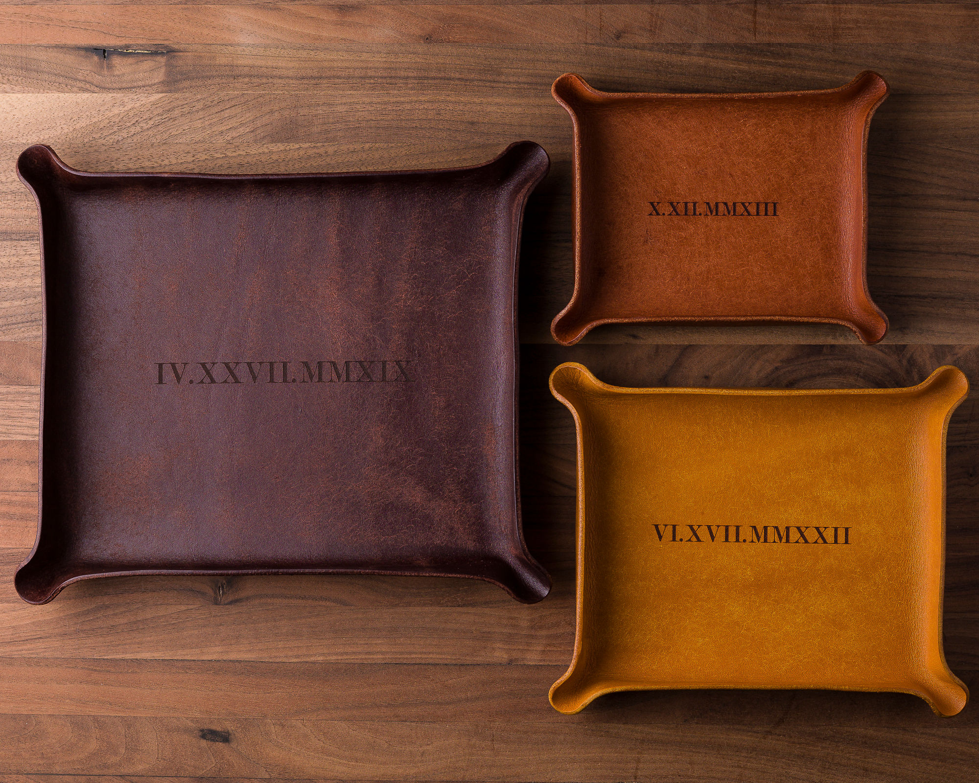 Roman Numeral Date Leather Ring Dish