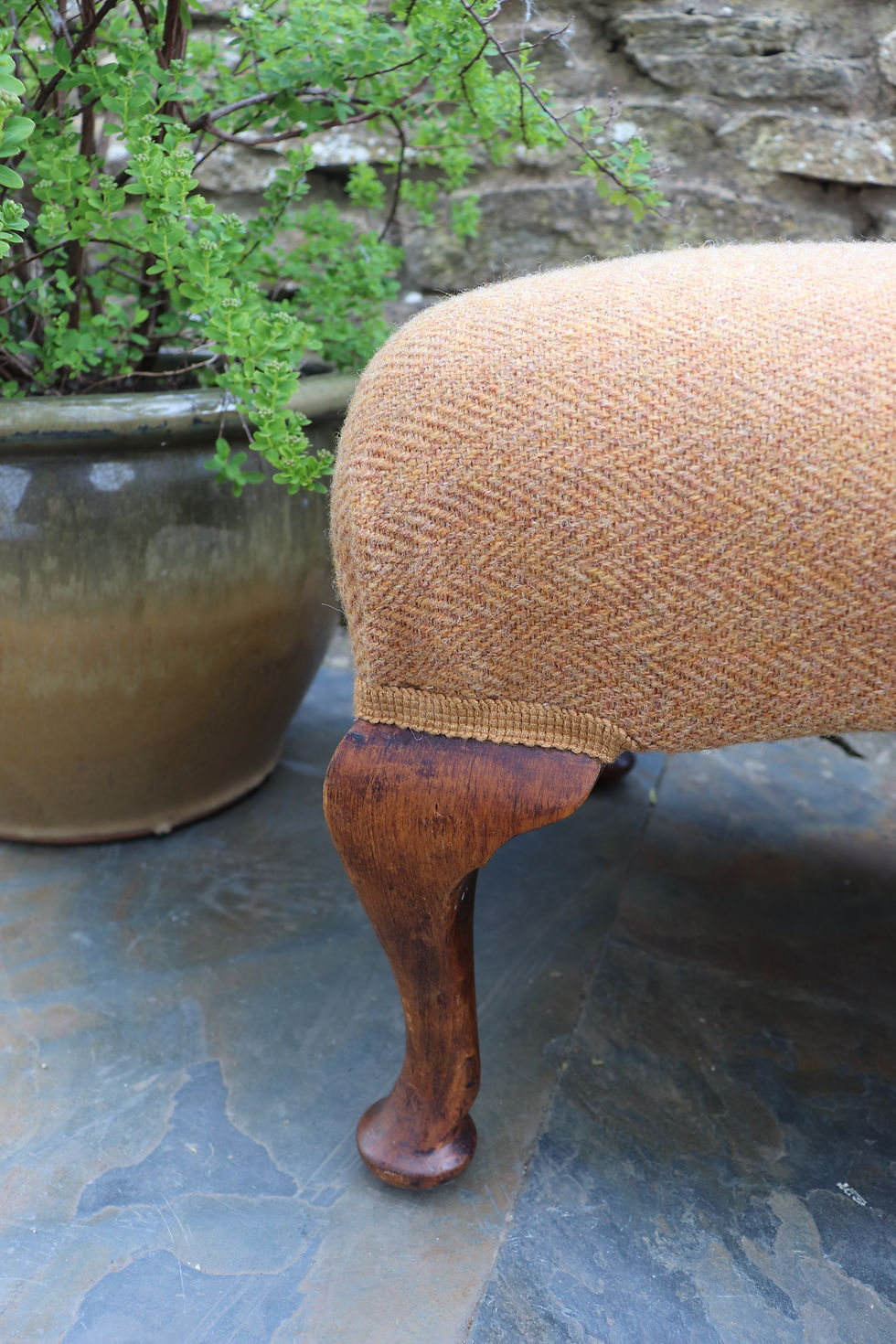 Thumbnail: Reupholstered footstool