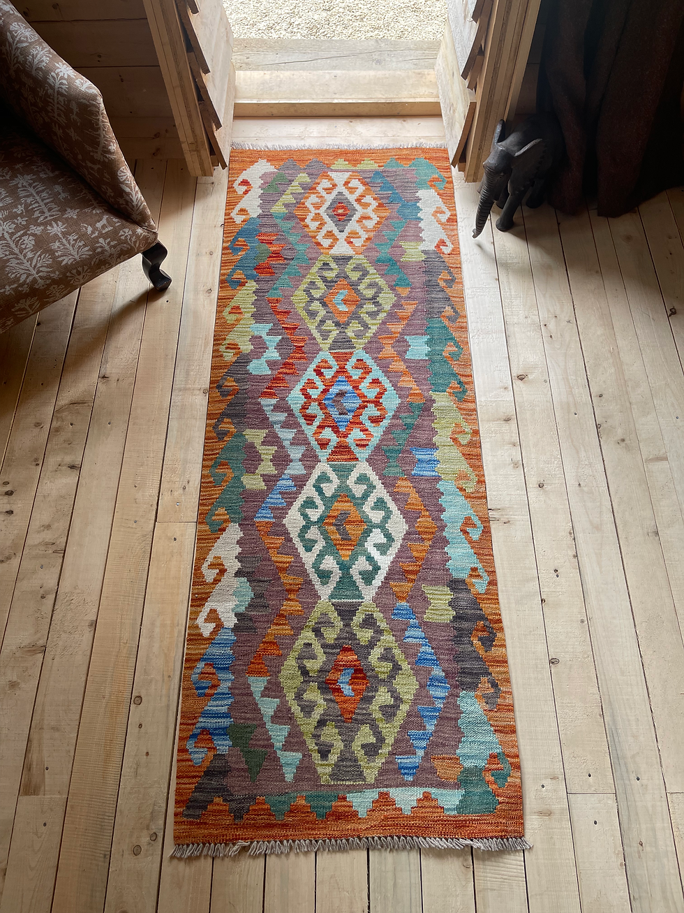 Thumbnail: Handwoven Vegetable-Dyed Wool Kilim Rug