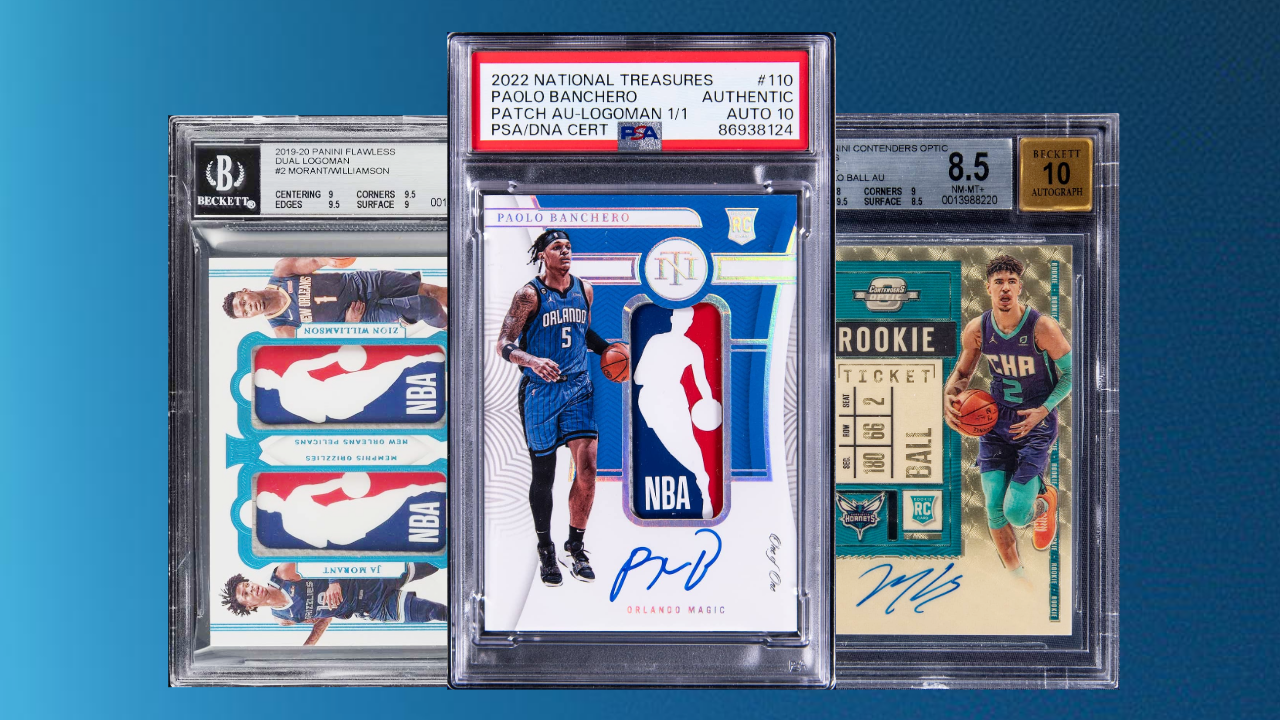 Covid-era one of one cards (National Treasures Logoman Autograph, Contenders Gold Vinyl Autograph)