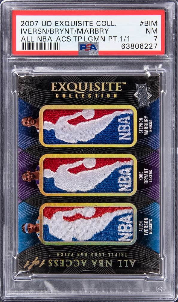2007 UD Exquisite All-NBA Access Triple Logoman 1/1 (Iverson / Bryant / Marbury)