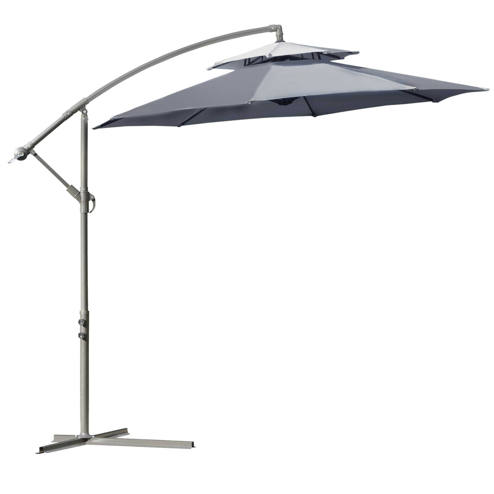2.7m Garden Banana Parasol Cantilever Umbrella with Crank Handle, Double Tier 