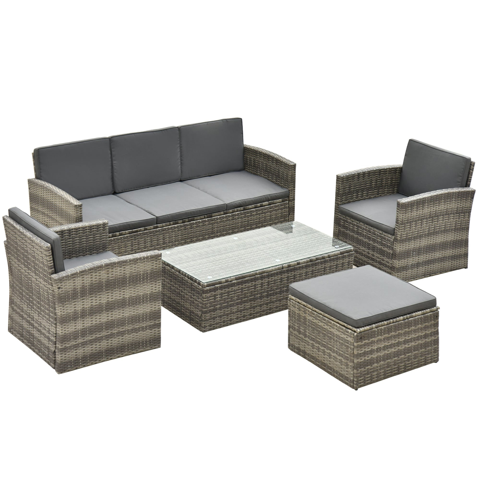 Oscar 6-Seater Outdoor Garden Rattan Furniture Set w/ Table-Grey