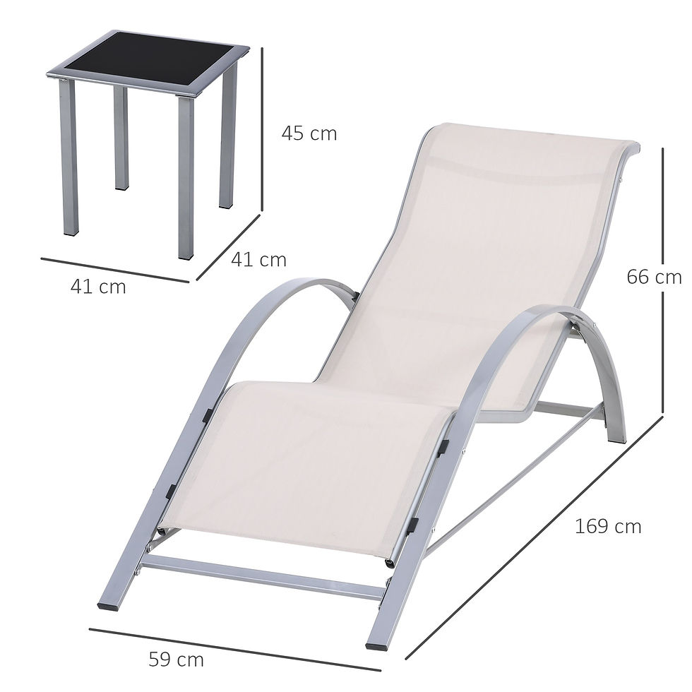 Thumbnail: 3 Pieces Lounge Chair Set Metal Frame Garden Outdoor Recliner Sunbathing Chair 