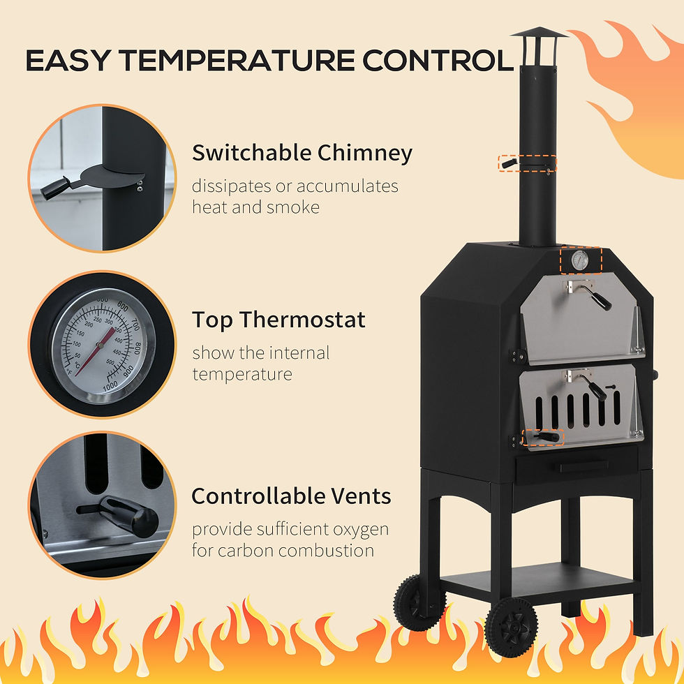 Thumbnail: Outdoor Garden Pizza Oven Charcoal BBQ Grill 3-Tier Freestanding w/Chimney, Mesh