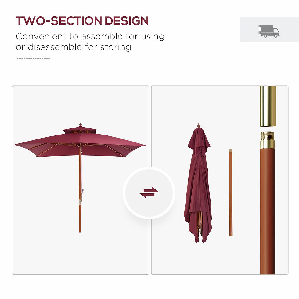 Thumbnail: Penny 3m Patio Umbrella Bamboo Umbrella Parasol-Wine Red