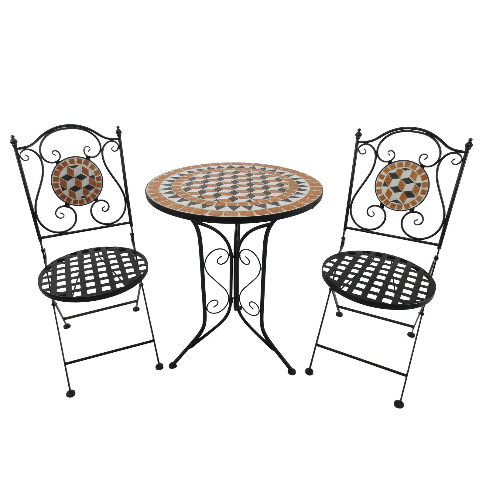 Jasper 3 PCs Garden Mosaic Bistro Set Patio 2 Folding Chairs & 1 Round Table