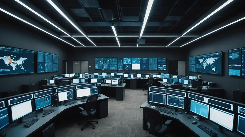 Wide angle view of a cyber security operations center