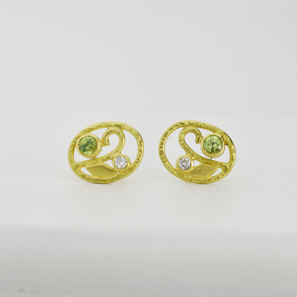 18k gold and diamond demantoid garnet earrings