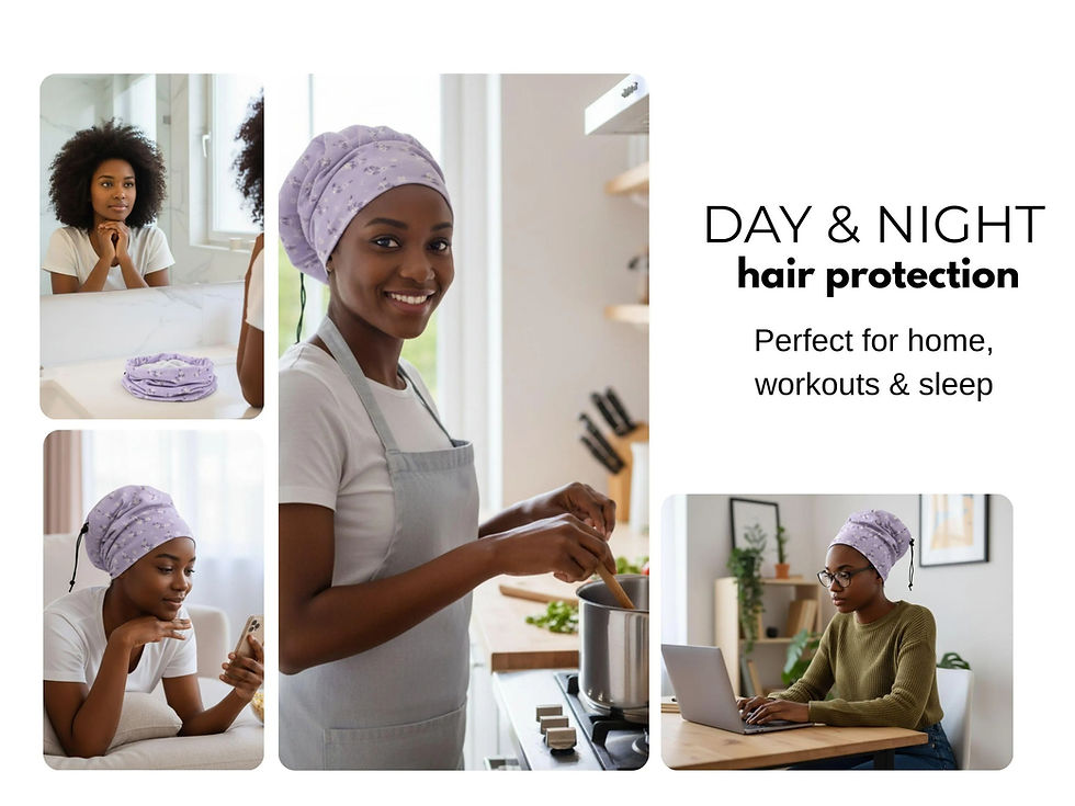 Miniatura: Protector para dormir con pelo rizado, Gorro azul para rizos con cordón ajustabl