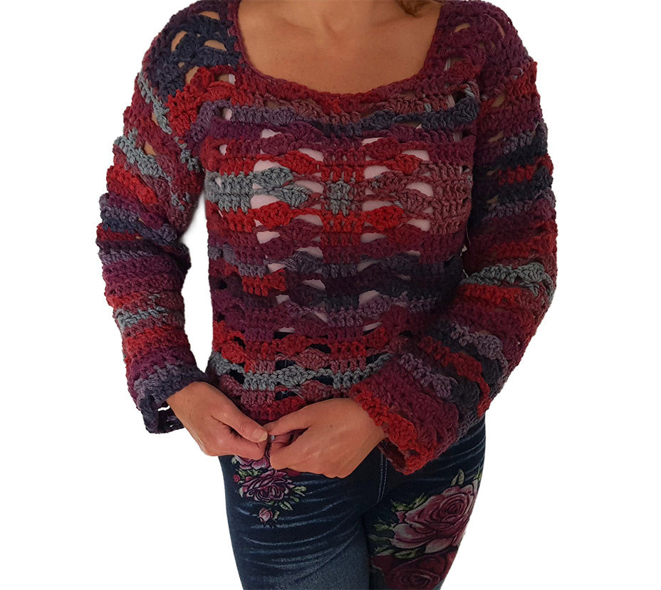 Thumbnail: Red and claret jumper crochet pattern