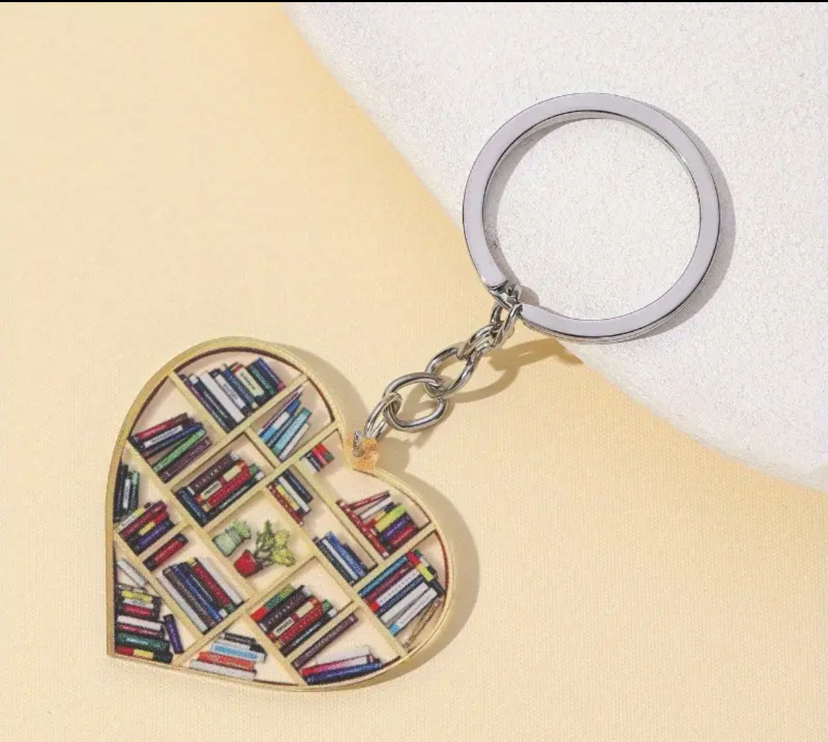 Acrylic Heart-Shaped Keychain - Books