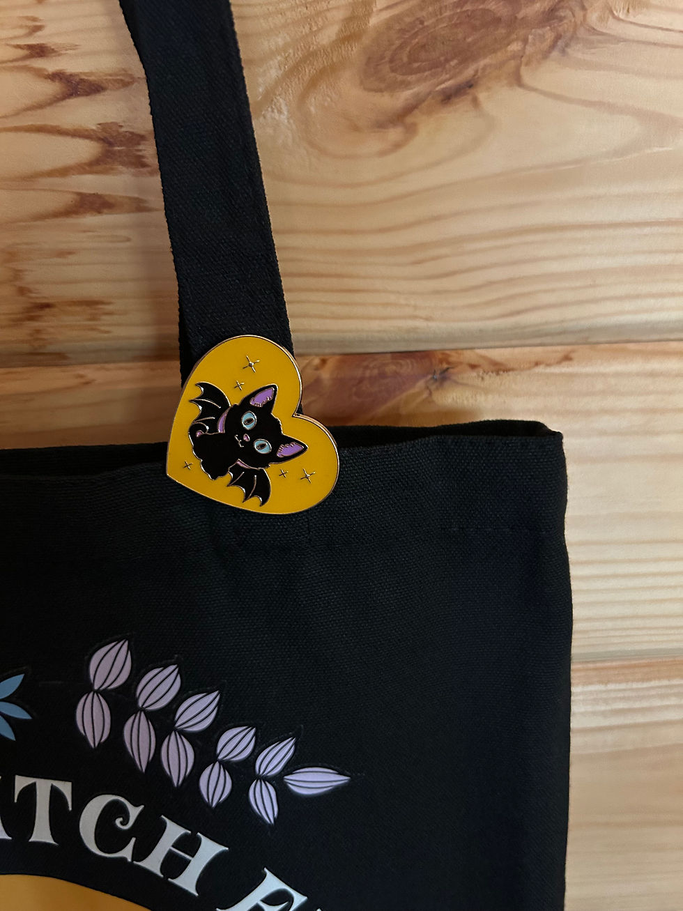 Thumbnail: In My Witch Era Bat Cat Tote Bag with Enamel Pin
